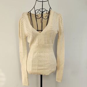 DKNY Vintage Gold Metallic Lurex Pointelle Sweater Size XS Mob Wife Boho 2000's